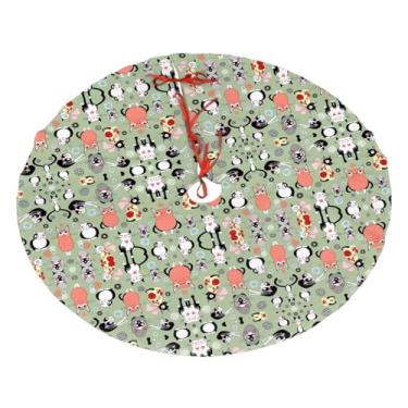 Imagem de Linda saia de árvore de Natal com estampa de gatos para festas de Ação de Graças no outono, decorações acolchoadas 122 91 cm