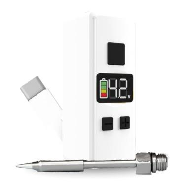 Imagem de Mini caneta de ferro de solda recarregável, com cabo de bateria USB C embutido, tensão ajustável de 1,5 V a 4,2 V, tela de LED, ponta de queimador de rosca removível (branca)