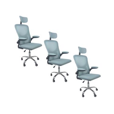 Imagem de Kit 3 Cadeiras de Escritório Oficial Vegas Azul Preto