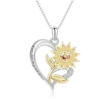 Imagem de Colares de girassol para mulheres, presentes de aniversário e Natal para mulheres, presente de girassol de zircônia cúbica 5A, colar com pingente de flor rosa para esposa, mãe, filha, presente de