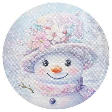 Imagem de Conjunto de 1 jogo americano redondo de PVC durável de 38 cm branco com flor de boneco de neve, à prova de calor, para mesas redondas