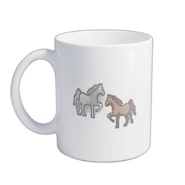 Imagem de Caneca Xícara de Café Porcelana 300ml Desenho Cavalo Natal Malha Pixel Art