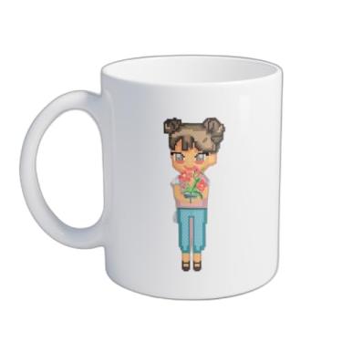 Imagem de Caneca Xícara de Café Porcelana 300ml Desenho Anime Flores Rosa