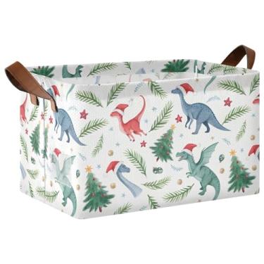 Imagem de Suéter organizador de dinossauros de Natal branco dobrável para armário com alças, cesta para brinquedos de cachorro 17 x 29 x 25 cm, cesta de armazenamento, 1 pacote