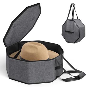 Imagem de POCREATION Bolsa de Armazenamento de Chapéus, Organizador Dobrável de Grande Capacidade para 5 ou Mais Chapéus Com Alças Resistentes, Design Com Zíper Duplo para de Cowboy, Praia, (Cinza)