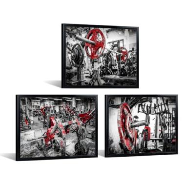 Imagem de iKNOW FOTO Conjunto de 3 peças de arte de parede vintage preto e vermelho com moldura preta cada tela emoldurada de 30 x 40 cm para decoração de casa, escritório ou academia, pronta para pendurar