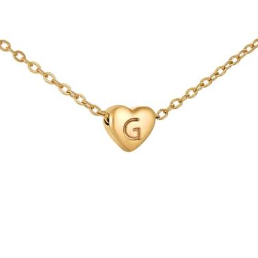 Imagem de Tapp Collections Colar de coração minúsculo com inicial – Colar com pingente de coração banhado a ouro 18K para mulheres, Aço inoxidável, Sem Pedra Preciosa