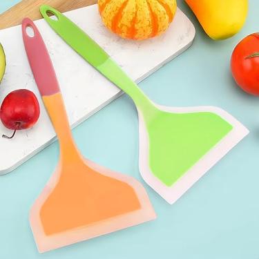 Imagem de Conjunto de 2 peças de utensílios de cozinha de silicone resistentes ao calor, espátulas antiaderentes para fritar, fritar e assar, verde e laranja