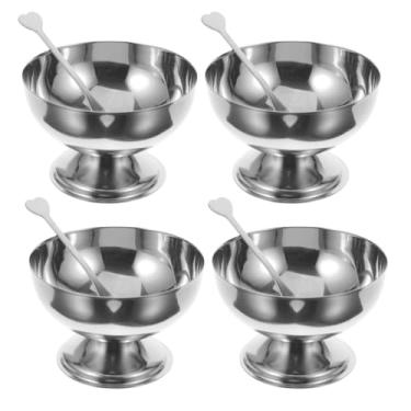 Imagem de Totority Conjunto de 4 tigelas de sorvete de aço inoxidável – Copos de sobremesa com pés para sundae, iogurte, pudim, salada de frutas, lanches, pratos de servir empilháveis para festas em casa