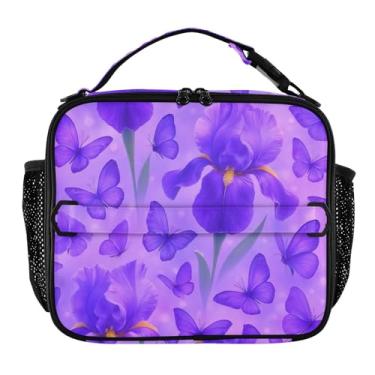 Imagem de Lancheira de flores roxas borboletas roxas para mulheres, lancheira personalizada para meninas, crianças, homens, lancheira para trabalho, estampa animal, bolsa térmica para meninos