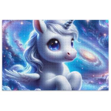 Imagem de Quebra-cabeça de galáxia espacial de unicórnio fofo, 500 peças para adultos, elefantes brancos, presentes para adultos, quebra-cabeça colorido, pintura decorativa