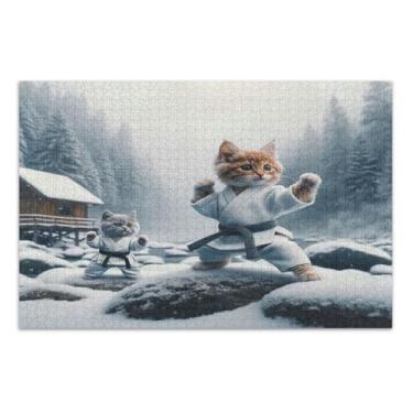 Imagem de Quebra-cabeça Karate Cat Branca de Neve 500 peças para adultos, quebra-cabeças grandes para adultos com letras nas costas
