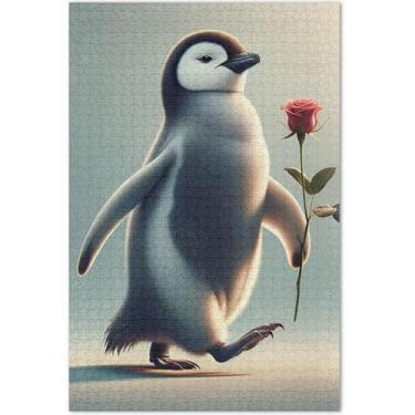 Imagem de Quebra-cabeça rosa pinguim fofo 500 peças para adultos, amigos, família, jogos, presentes, quebra-cabeças divertidos para adultos, pintura artística