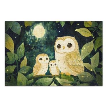 Imagem de Corujas fofas quebra-cabeça verde floresta para adultos 500 peças, quebra-cabeça para adultos com letras nas costas