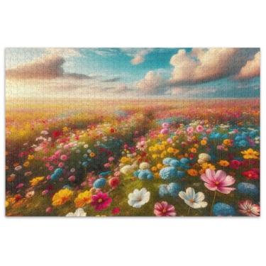 Imagem de Quebra-cabeça com flores e paisagem marítima para adultos, 1000 peças, arte, brinquedo, brinquedo adulto, jogo de quebra-cabeça engraçado, presentes