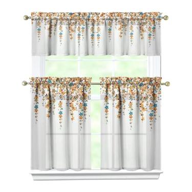 Imagem de Tapesb Conjunto de 3 peças de cortina de cozinha com flores florais engraçadas cortinas de janela pequenas sobre a pia essenciais para decoração de cozinha, quarto, lavanderia, 69,8 x 91,4 cm