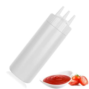 Imagem de AKOAK 1 pacote de garrafa de espremer de tempero, garrafa de salada de plástico com 3 furos, garrafa de espremer molho de 350 ml, dispensador de xarope, adequado para molho de tomate, salada, molho