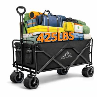 Imagem de Carrinho de carroça dobrável resistente com rodas – vagão utilitário portátil dobrável de grande capacidade para compras, praia, acampamento e esportes, preto