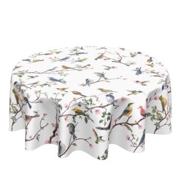 Imagem de Kawani Toalha de mesa redonda primavera verão 178 cm floral ramo de pássaro toalha de mesa rústica casa de fazenda poliéster capa de mesa para festa, cozinha, sala de jantar, decoração de casa