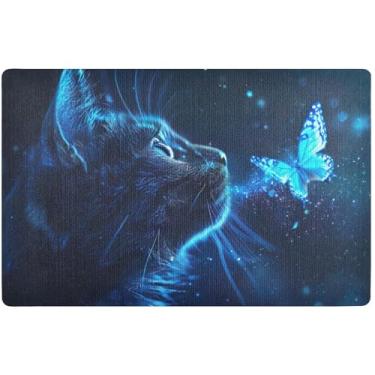Imagem de TSENQUE Tapete de entrada personalizado com borboleta de gato brilhante fofo à prova d'água, tapete de boas-vindas interno antiderrapante para casa, lavável 81 x 50 cm
