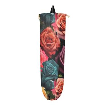 Imagem de Rosas coloridas em suporte de saco de compras preto, organizadores de saco de armazenamento, organizador de sacos para armazenamento de sacolas plásticas de cozinha, 1 pacote