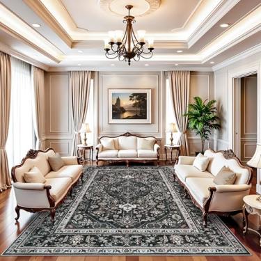 Imagem de Tapetes de área 22 x 30 cm sala de estar: tapete lavável oriental 108 pés quadrados para quarto - Tapete ultrafino de 0,3 cm de pilha baixa fácil de limpar - Essencial para a família de animais de