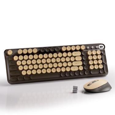 Imagem de MPTOG Teclado e mouse sem fio, 100 teclas (café)
