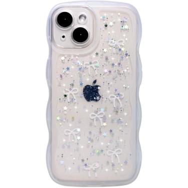 Imagem de Qokey Capa para iPhone 14 Plus de 6,7 polegadas, estrela com glitter e design de alça de borda curvada, capa de TPU transparente à prova de choque de grau militar, proteção brilhante, resistente a
