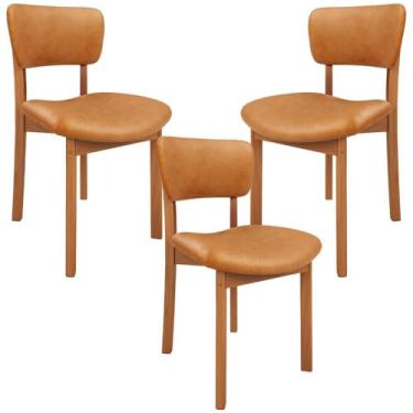 Imagem de Kit 03 Cadeiras Para Sala de Jantar Cozinha Living Estofada Dara L02 Couríssimo Whisky - Lyam Decor
