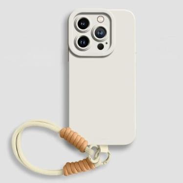 Imagem de Capa protetora de silicone líquido com alça para iPhone 16E 16 14 15 Plus 12 13 Mini 11 16 Pro X XR XS Max SE, capa macia, branca, para iPhone 16 Plus