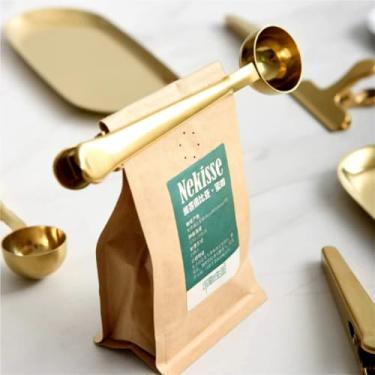 Imagem de Colher de café, colher de café dourada de aço inoxidável multifunções, ótima medição de café, chá, proteína em pó, bebidas instantâneas e mais - clipe perfeito para saco de colher de café (dourado)