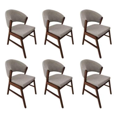 Imagem de Kit 6 Cadeiras De Jantar Madeira Maciça Débora Linho Premium Mel;Bege Linho