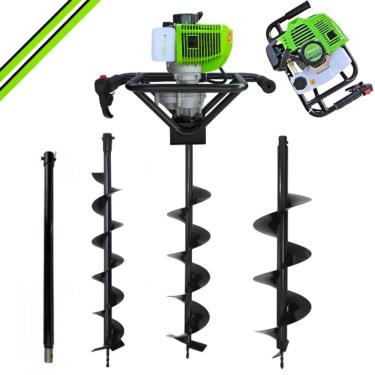 Imagem de Perfurador de Solo Trado p/ Perfurar Terra Motorizado Menegotti mps52  com 3 Brocas 80x20/15/10cm + Extensao 60cm