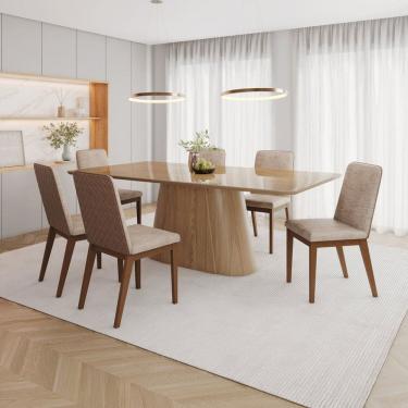 Imagem de Conjunto Mesa Olívia 200cm com Vidro 06 Cadeiras Pietra Marrom/Caramelo/Creme