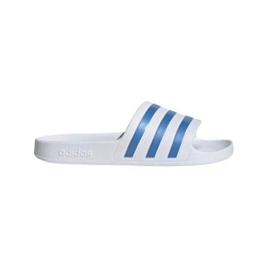 Imagem de adidas Sandália feminina Adilette Aqua Slide, Branco/Azul Fusion Metálico/Branco, 5