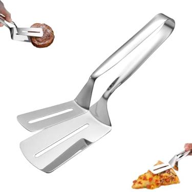 Imagem de Braçadeira de grelha de aço inoxidável, espátula de grampo de grelha, pinça de espátula de cabo estendido anti-queimadura, pinças de cozinha de aço inoxidável para grelhar carne, peixe e panquecas (1