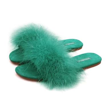 Imagem de BCTEX COLL Pantufa feminina fofa com pompom e espuma viscoelástica aconchegante, para casa, quarto, chinelos felpudos para mulheres, Verde, 8