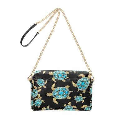 Imagem de Joitme Bolsa transversal para mulheres, bolsa para celular, bolsa de ombro de couro PU, alça de corrente, chique, turquesa, tartarugas pretas