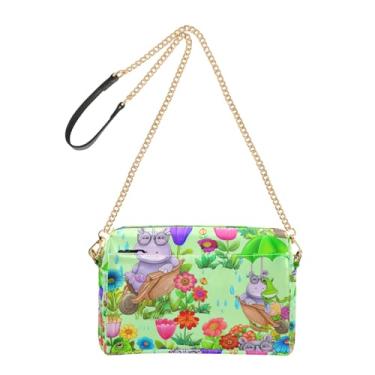 Imagem de Joitme Linda bolsa tiracolo divertida verde hipopótamo para mulheres, bolsa de ombro de couro PU, alça de corrente, bolsa para celular