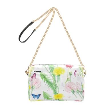 Imagem de Joitme Bolsa feminina transversal para celular bolsa de ombro de couro PU com alça de corrente borboleta floral colorida dente-de-leão