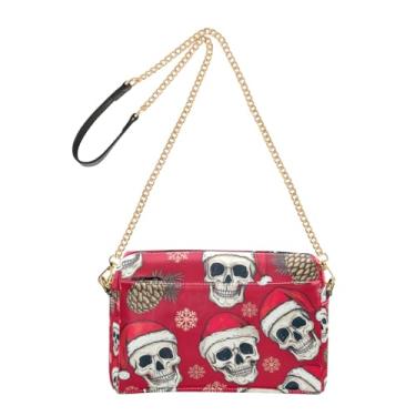Imagem de Joitme Bolsas de ombro femininas engraçadas caveiras vermelhas com alça de corrente de couro PU bolsa de ombro bolsa para celular
