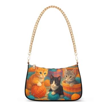 Imagem de Bolsa de ombro com corrente preta cinza laranja de desenho animado, linda bolsa Hobo média para mulheres, bolsa de mão com estampa artística para todos os dias e festas