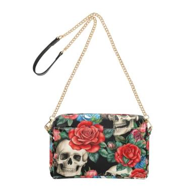 Imagem de Joitme Bolsas de ombro femininas bolsa tiracolo para celular lindas caveiras vermelhas rosas pretas alça de couro PU bolsa de ombro