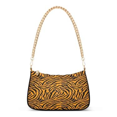 Imagem de Bolsa de ombro preta amarela listrada de tigre com alça de corrente, bolsa Hobo feminina para uso diário e noturno