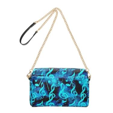 Imagem de Joitme Bolsa feminina azul cósmica com notas musicais, bolsa transversal, alça de corrente, couro PU, bolsa de ombro para celular