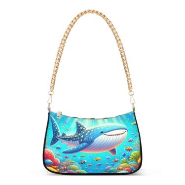 Imagem de Bolsa de ombro vibrante baleia coral azul mar, bolsa de mão artística média para mulheres, linda bolsa Hobo com grande capacidade e vários estilos de transporte