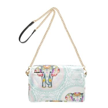 Imagem de Joitme Bolsas femininas transversais para celular aquarela elefante branco azul couro PU bolsa de ombro com alça de corrente