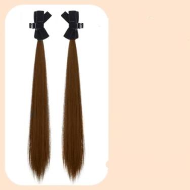 Imagem de 2 peças de extensão de rabo de cavalo de cabelo com presilha, marrom claro liso antiderrapante para mulheres uso diário, festas e encontros