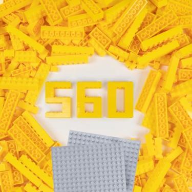 Imagem de Cabeeskii 560 Pieces Yellow Classic Building Blocks Bulk with 2 Base Plates, Building Bricks in 7 Size, Compatible with All Major Bricks, for Kids & MOC Lovers