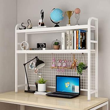 Imagem de Estante de mesa de 2 camadas para mesa de computador - estante de mesa ajustável, rack de exibição de armazenamento de mesa de grade, prateleira organizadora moderna de ferro forjado, para escritório